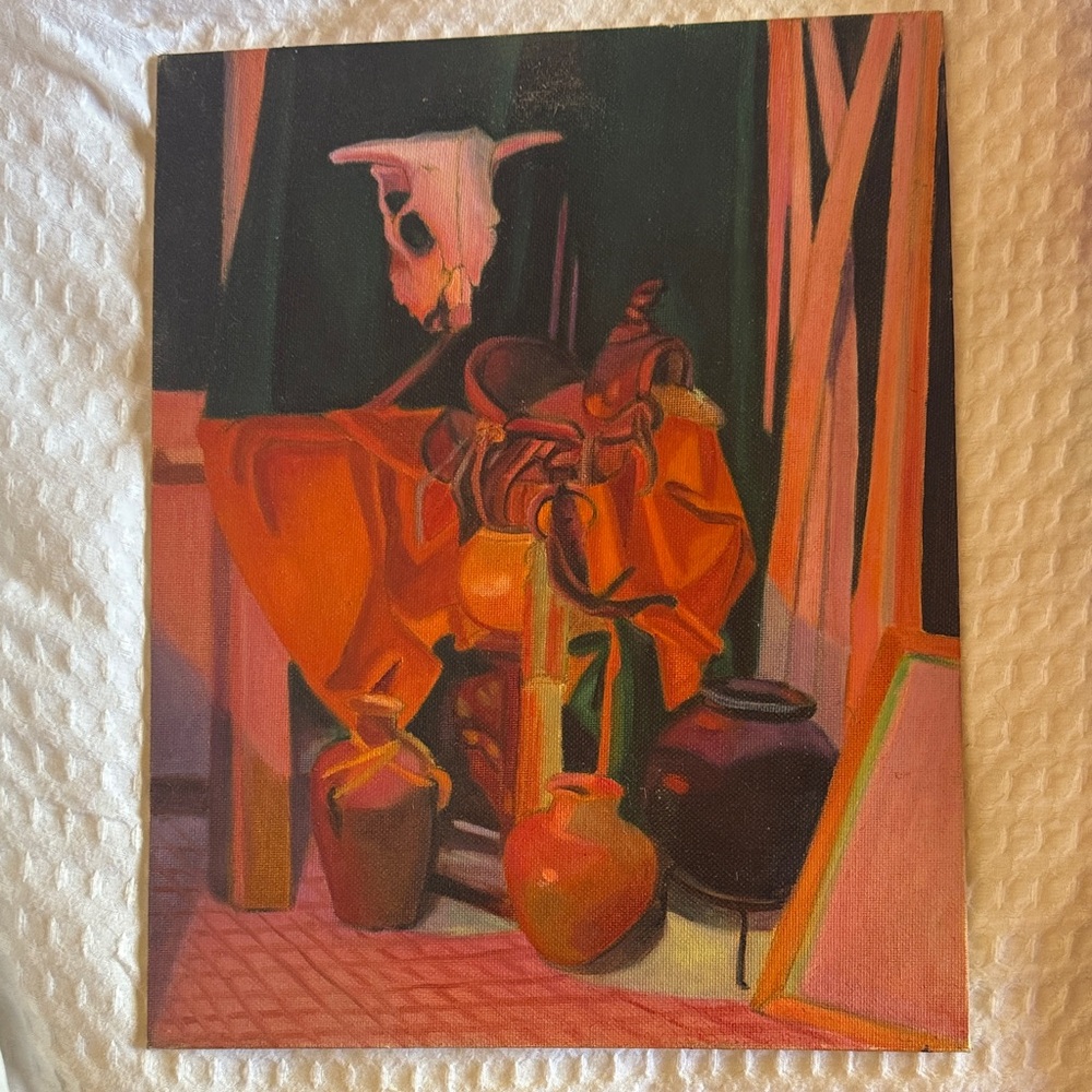 Vintage:Vibrant Orange Southwest Still Life Art, 70’s?